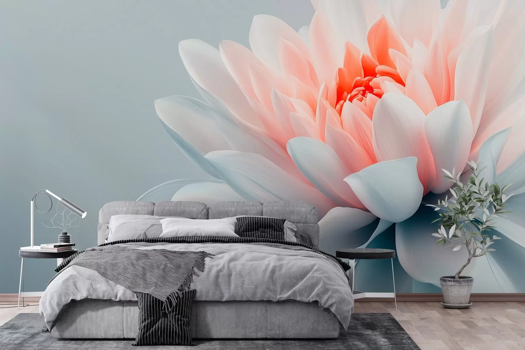 Papier peint Grande fleur sur fond gris  w02906