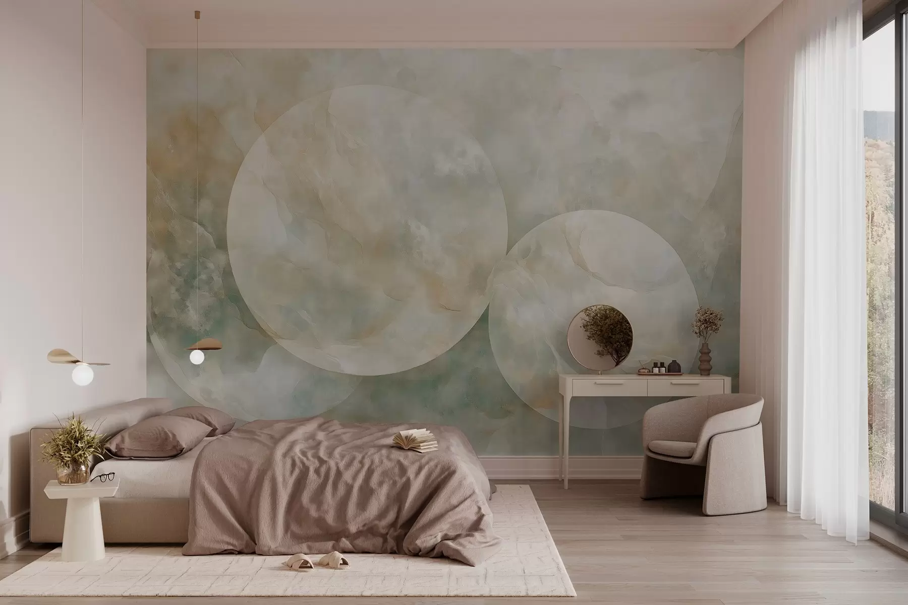 Papier peint Papier peint abstrait avec de grands cercles dans le style de la nacre w02907