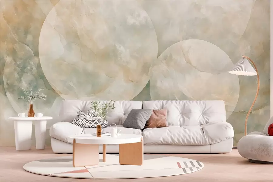 Papier peint Papier peint abstrait avec de grands cercles dans le style de la nacre w02907