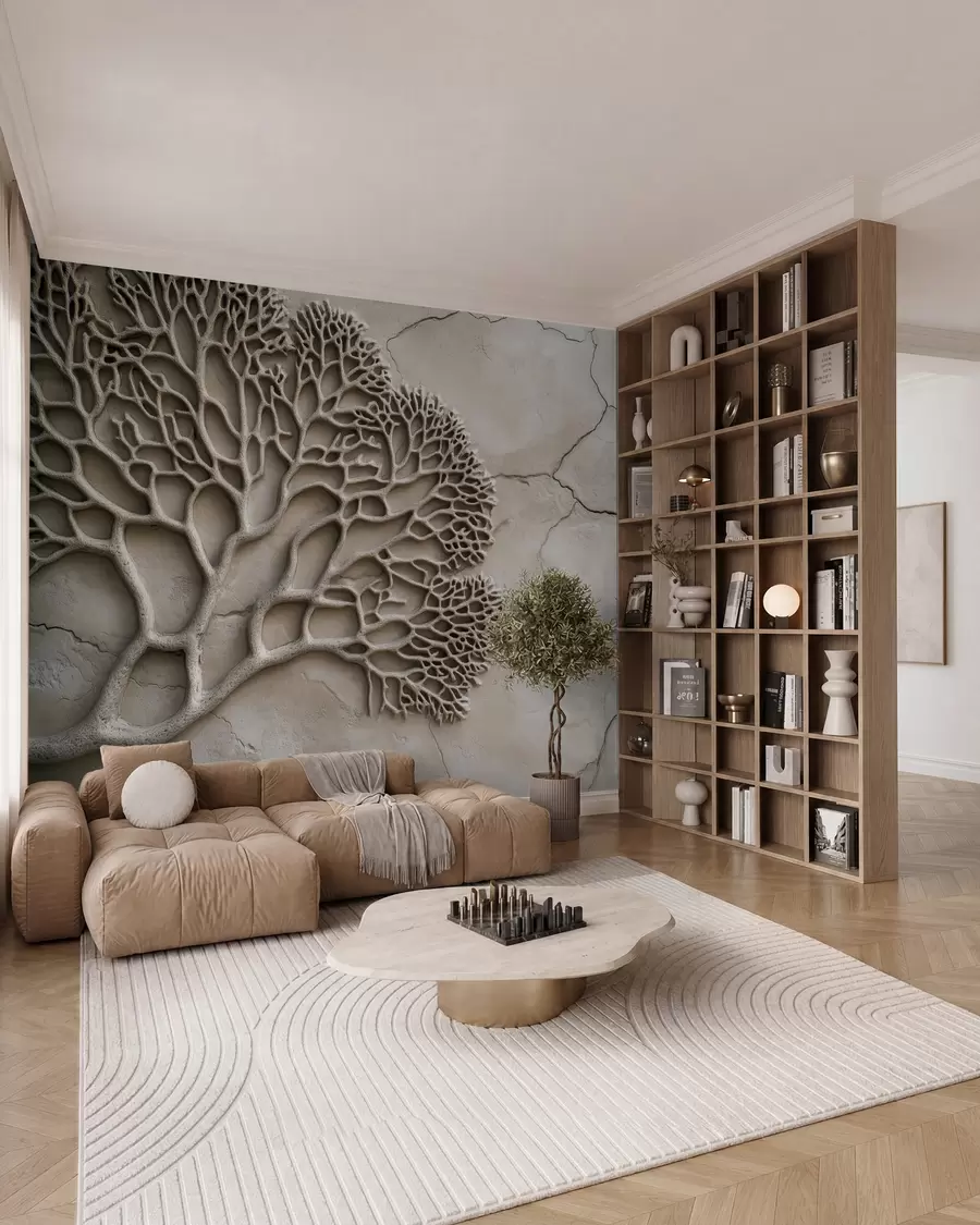 Papier peint Échos de feuilles sculptées w02908