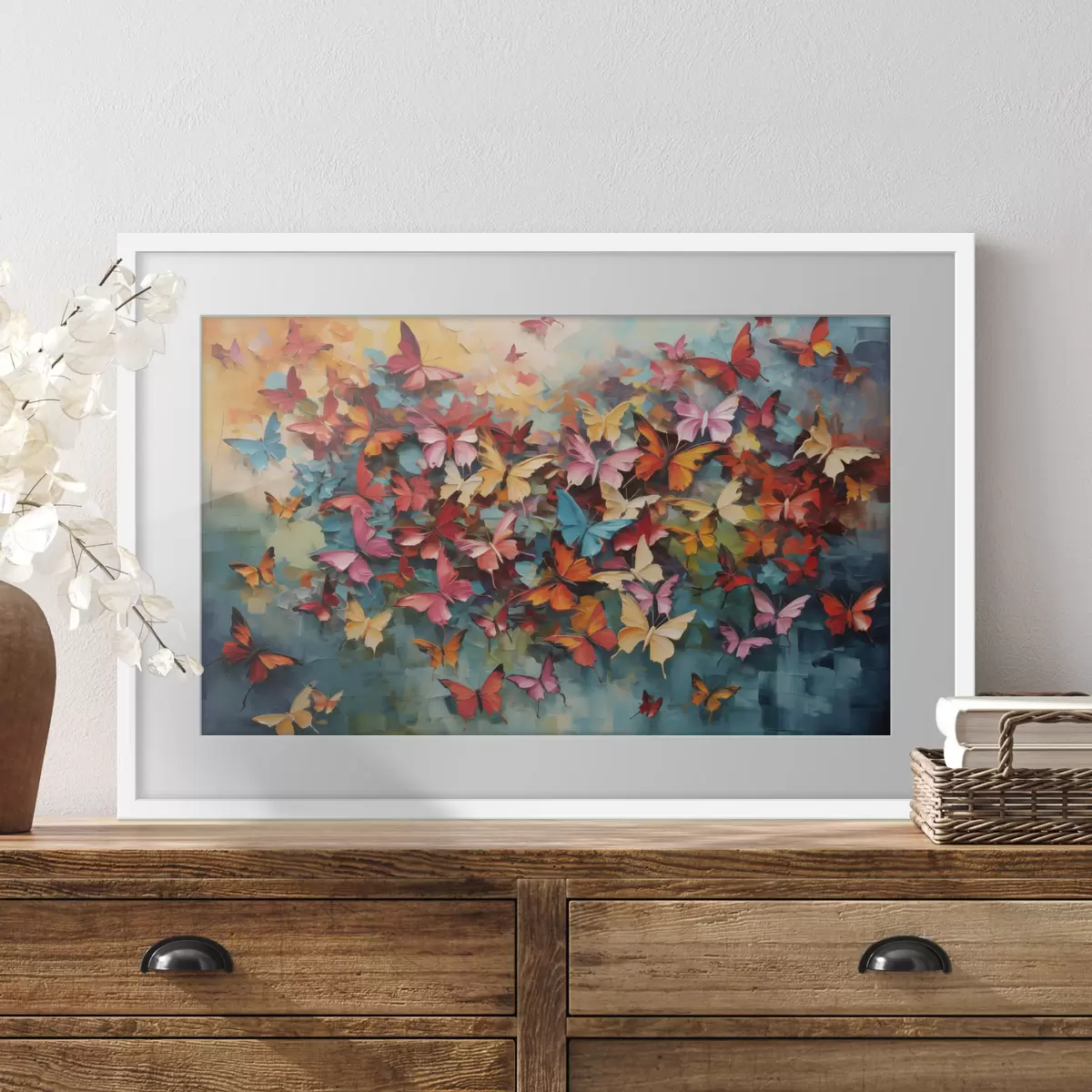 Poster Un ensemble vibrant de papillons aux couleurs variées imitant la peinture à l'huile f42728
