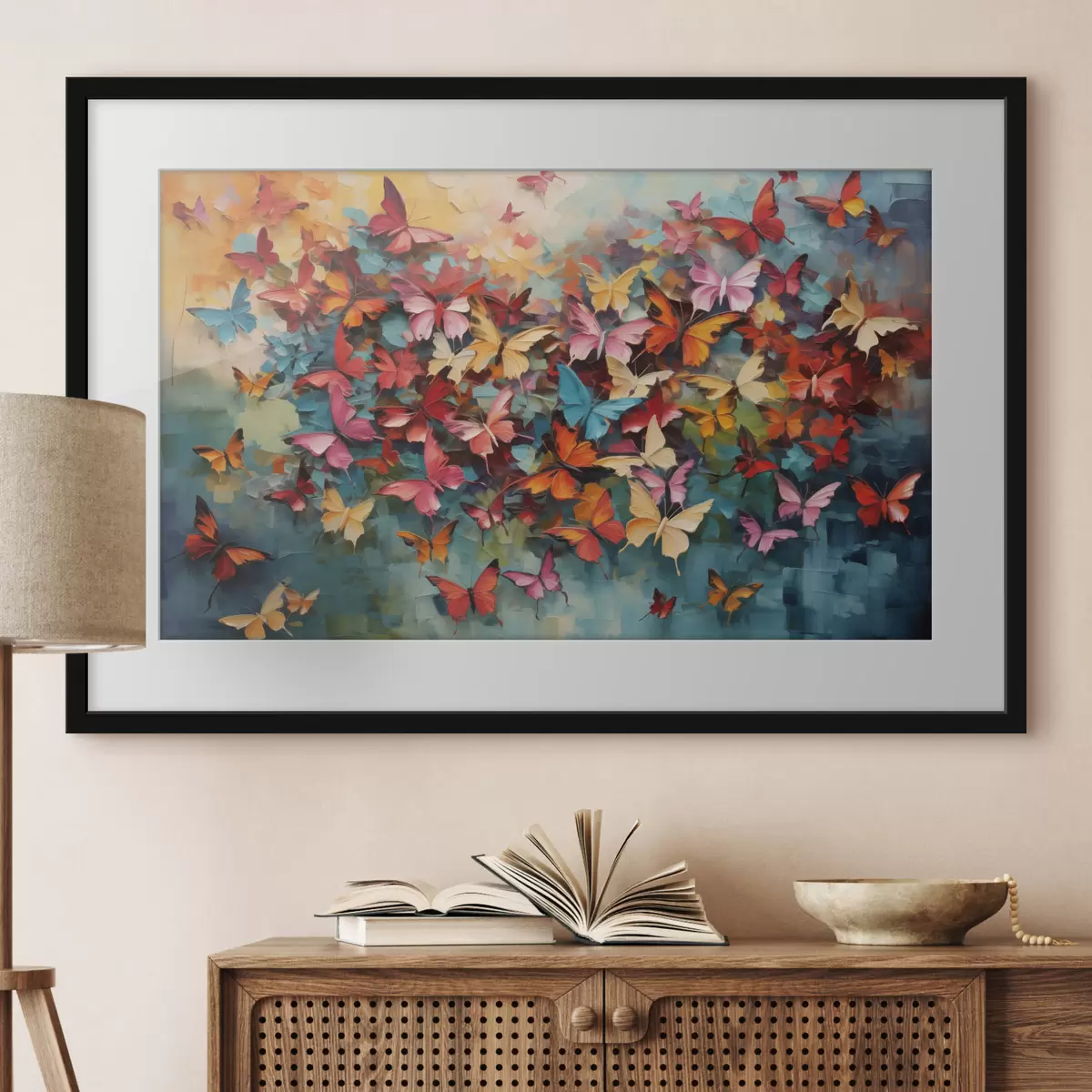 Poster Un ensemble vibrant de papillons aux couleurs variées imitant la peinture à l'huile f42728
