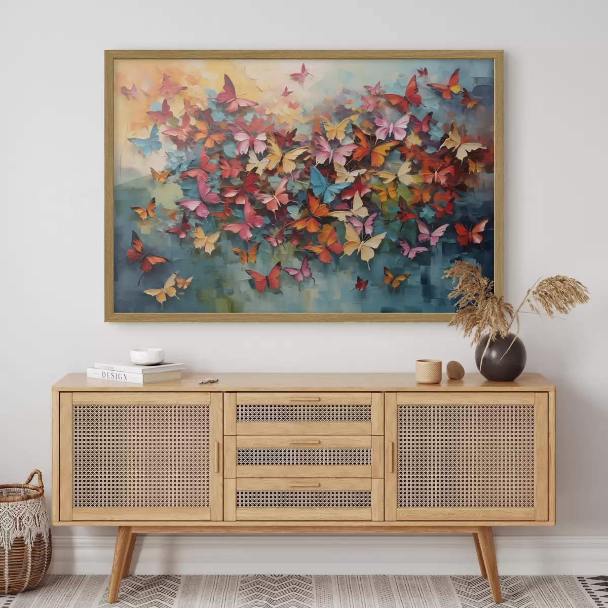 Poster Un ensemble vibrant de papillons aux couleurs variées imitant la peinture à l'huile f42728