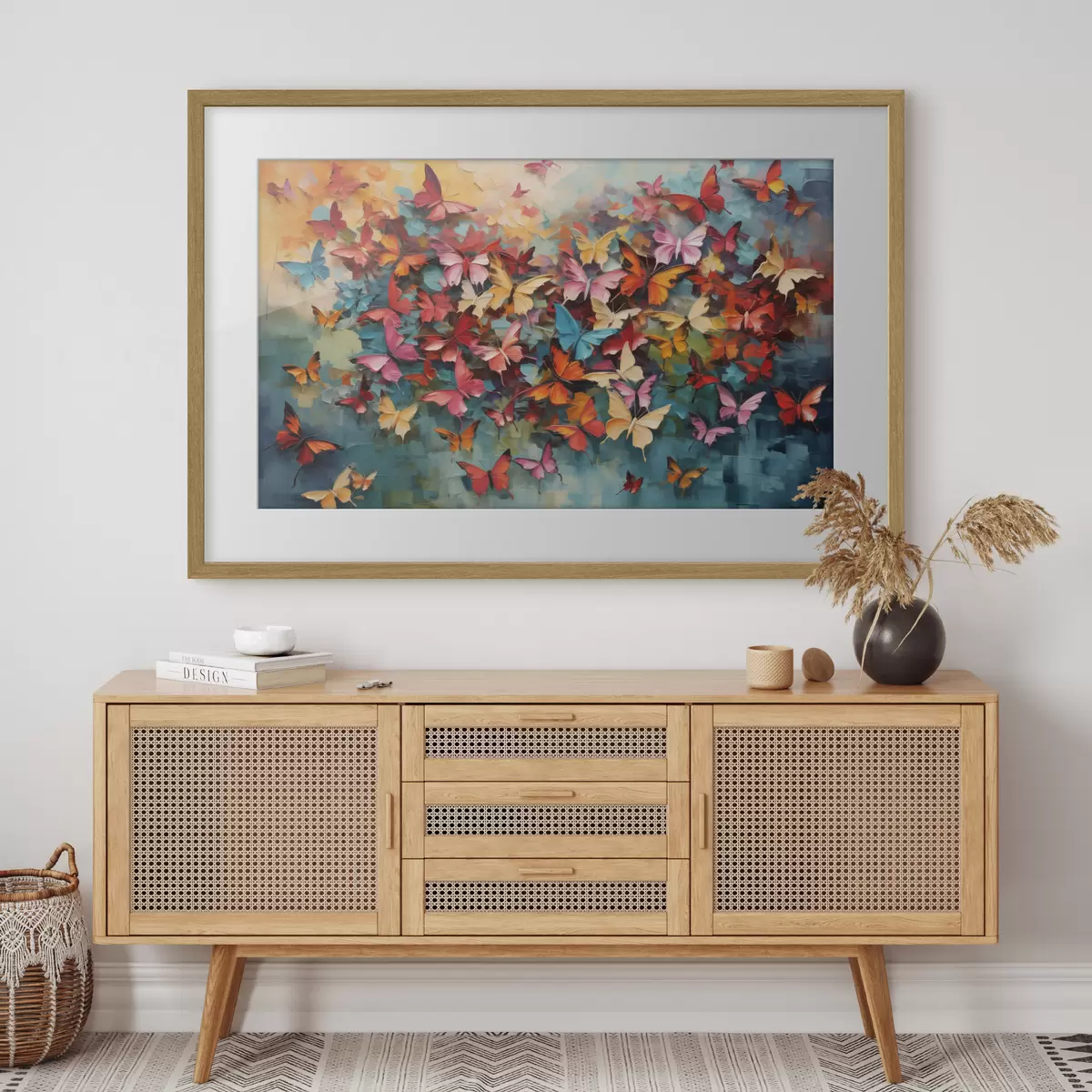 Poster Un ensemble vibrant de papillons aux couleurs variées imitant la peinture à l'huile f42728