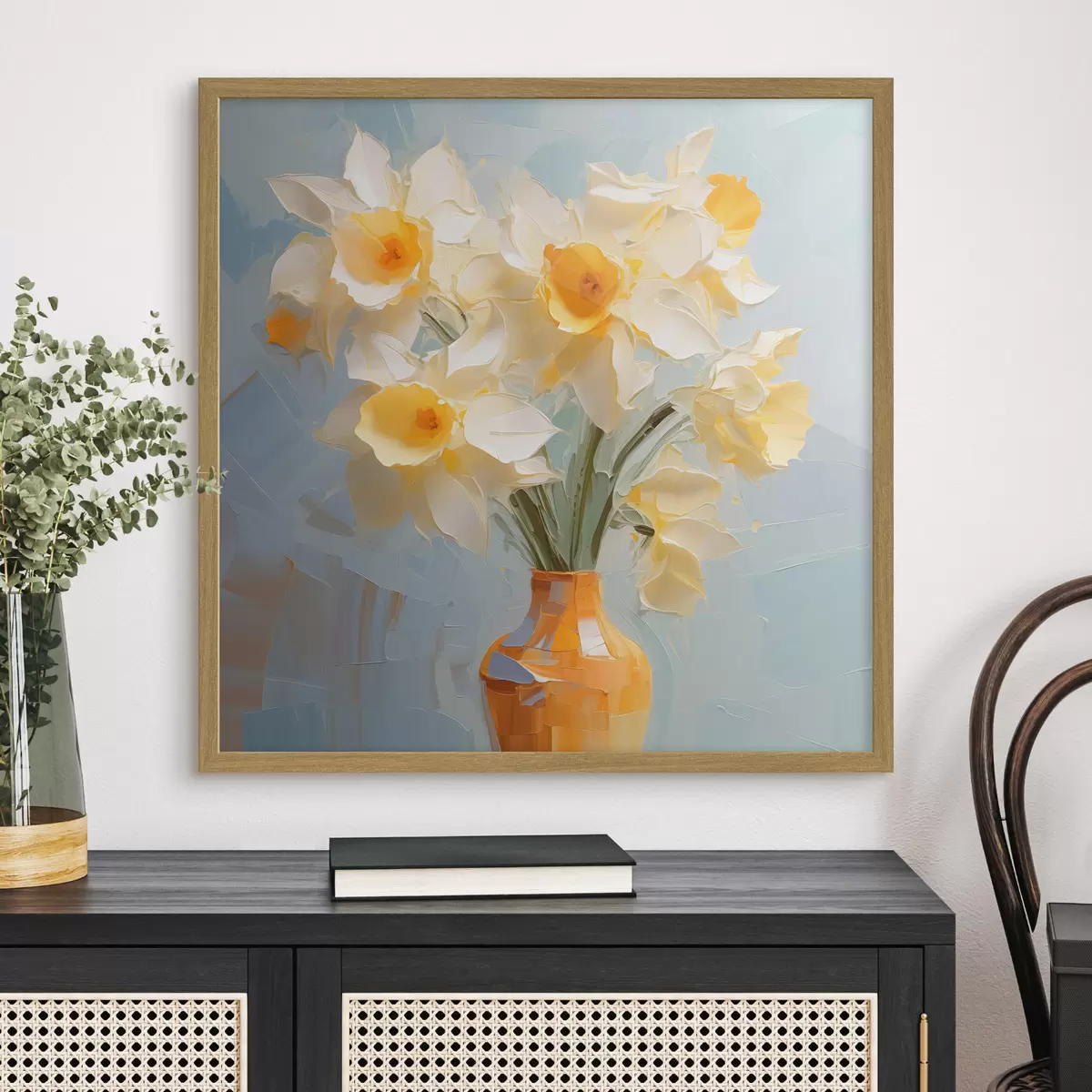 Poster Bouquet de jonquilles dans un vase imitation peinture f42749