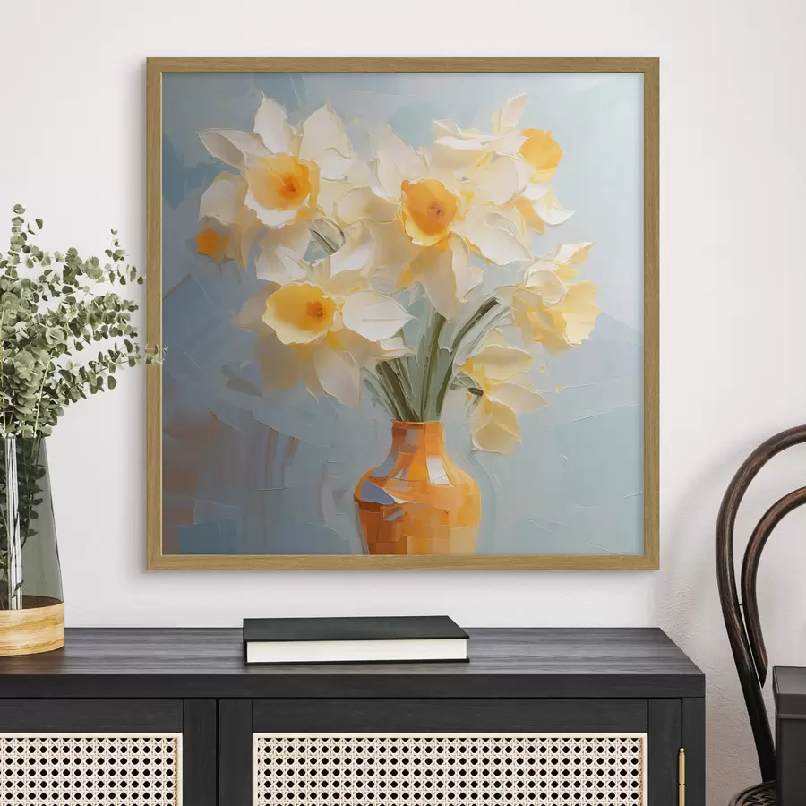 Papier peint Bouquet de jonquilles dans un vase imitation peinture f42749