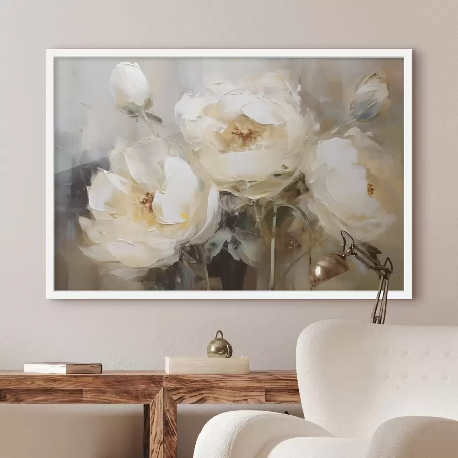 Papier peint Peinture imitation pivoines blanches f42752