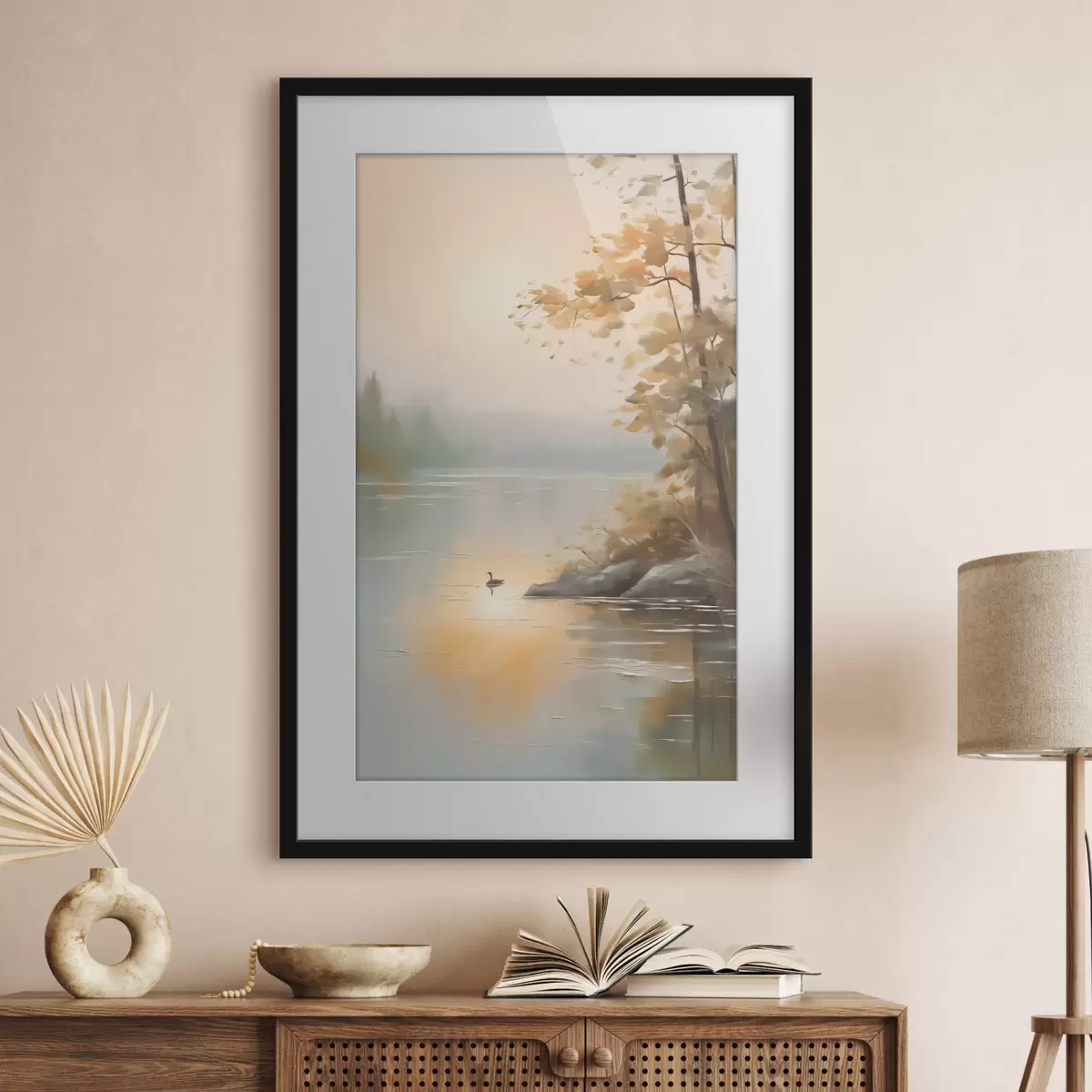 Poster Arbre au bord de l'étang paysage f42757
