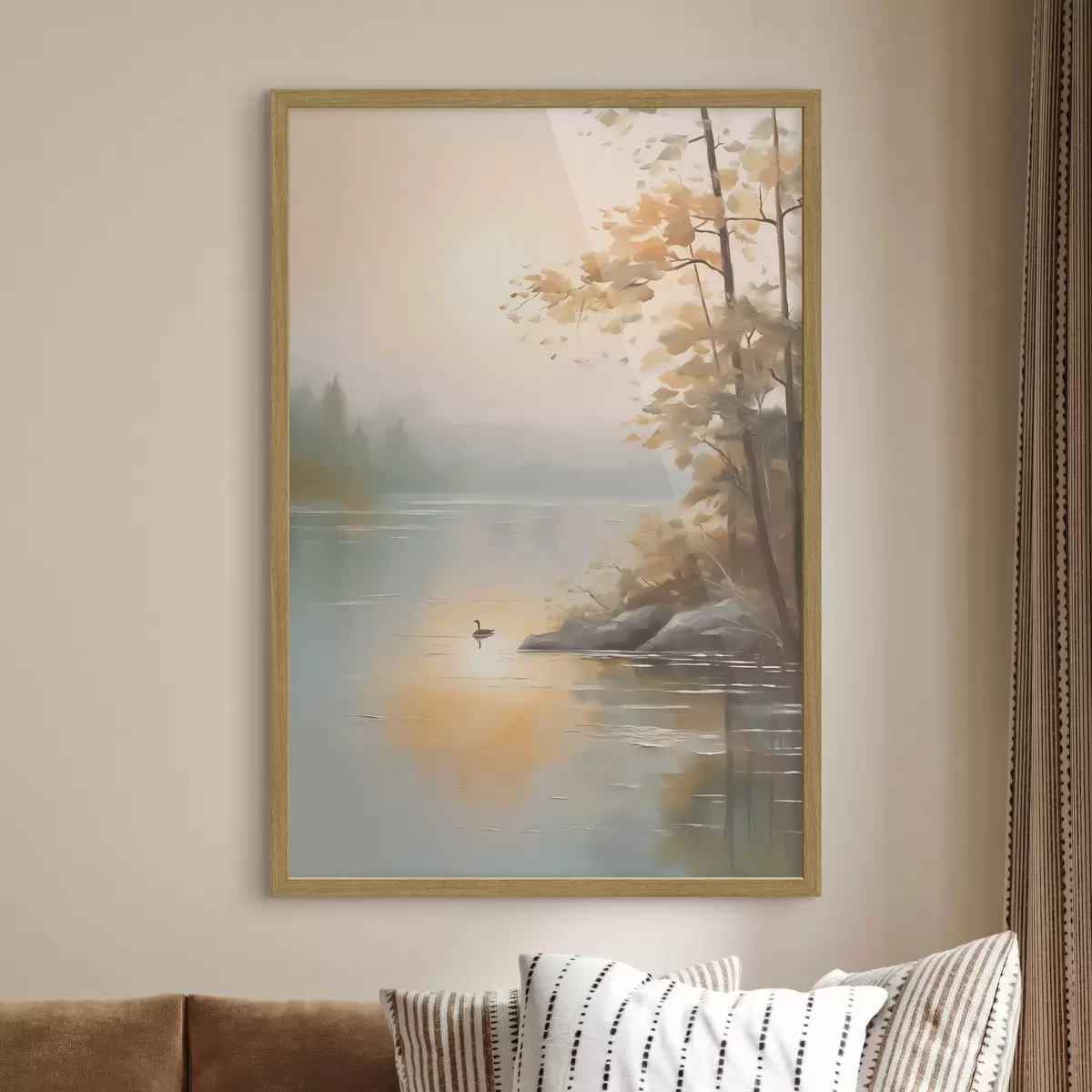 Poster Arbre au bord de l'étang paysage f42757