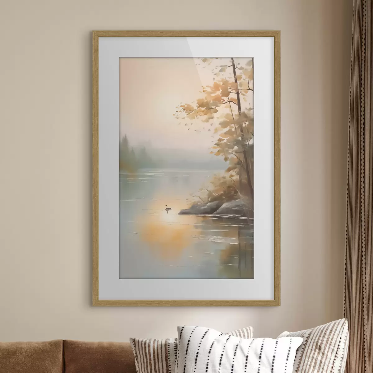 Poster Arbre au bord de l'étang paysage f42757