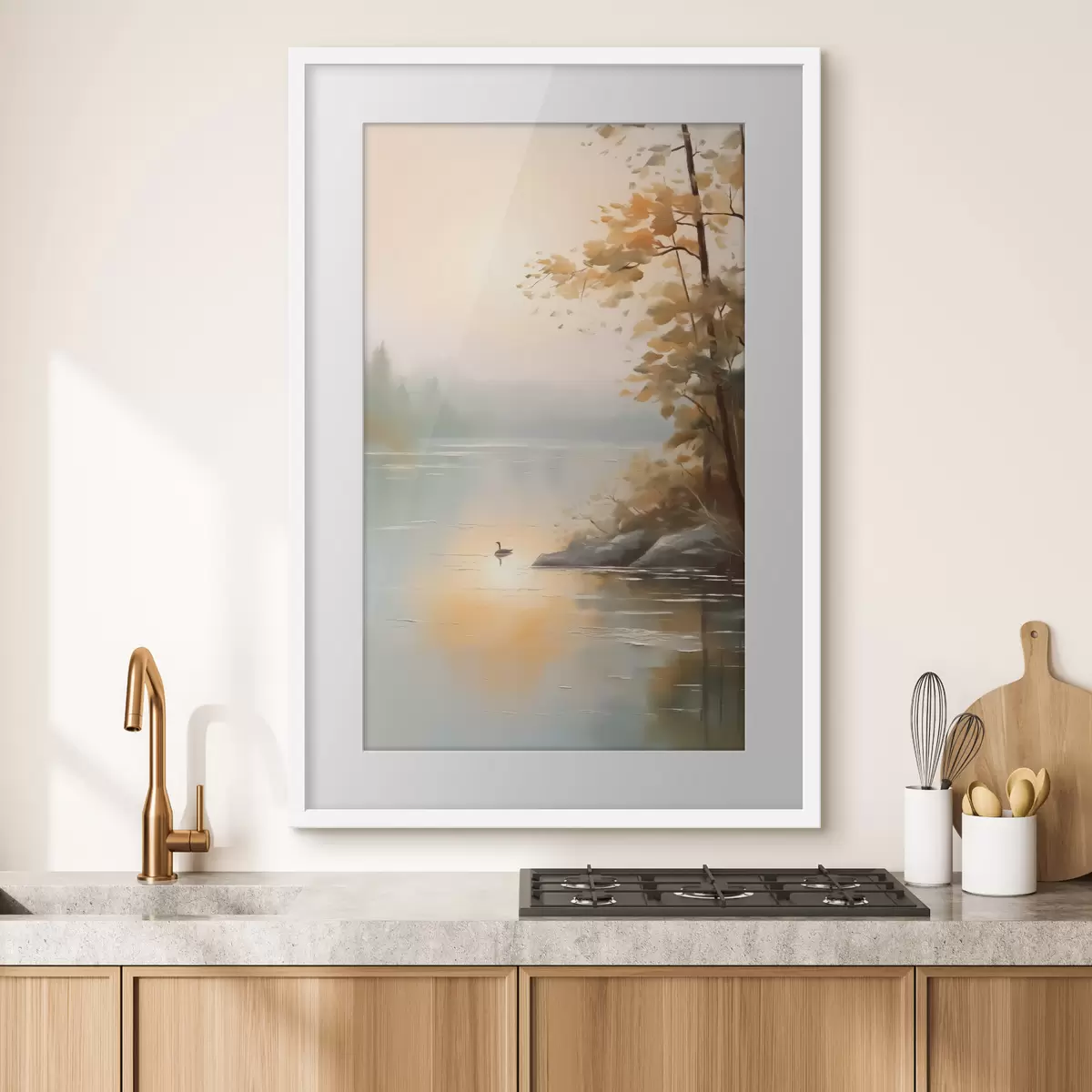 Poster Arbre au bord de l'étang paysage f42757