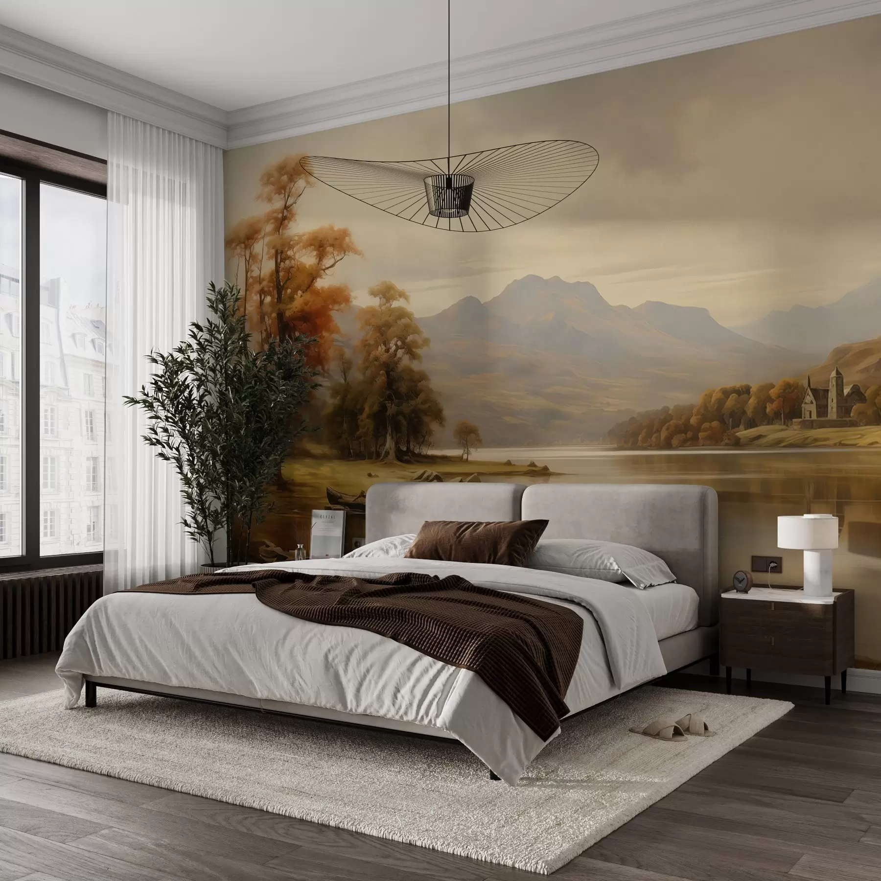 Papier peint Paysage peint à l'aquarelle dans des couleurs chaudes w02971