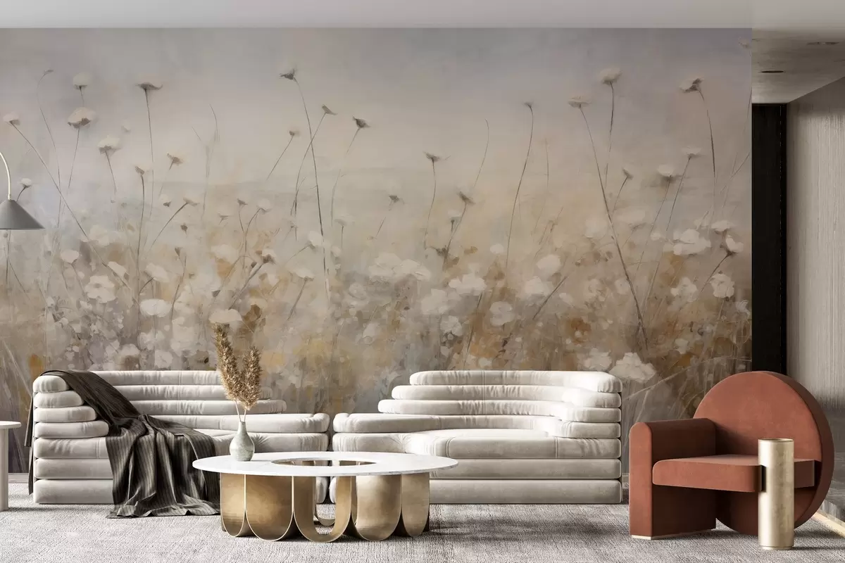 Papier peint Mur en béton avec des fleurs en style grunge w02972
