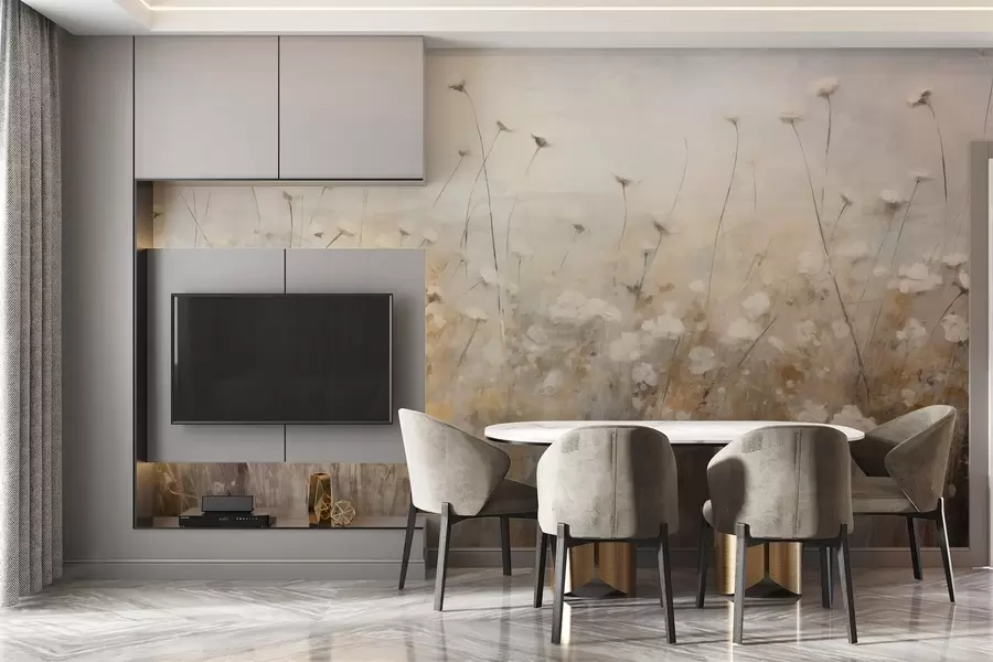 Papier peint Mur en béton avec des fleurs en style grunge w02972