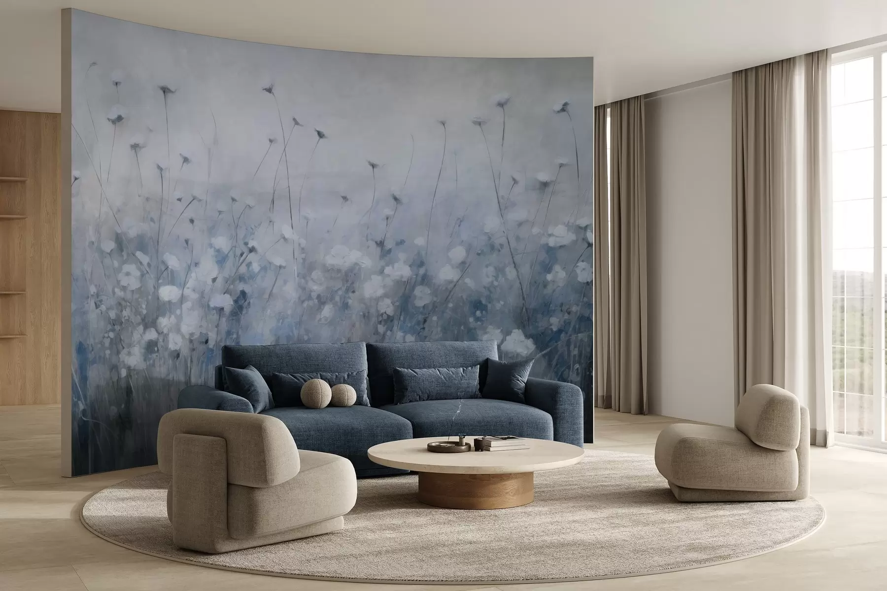 Papier peint Mur en béton avec des fleurs en style grunge w02972v1