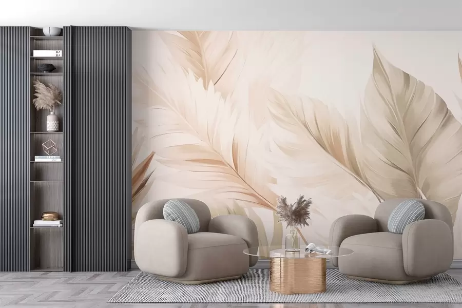 Papier peint Élégant motif de feuilles légères w02901