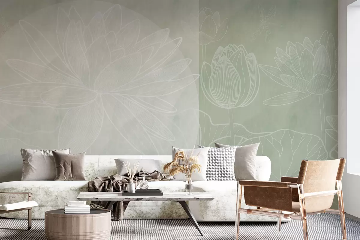 Papier peint Fleurs de lotus et géométrie w03005v4