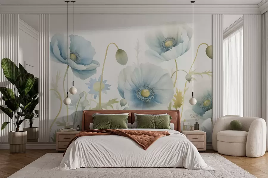 Papier peint Fleurs bleues w03008