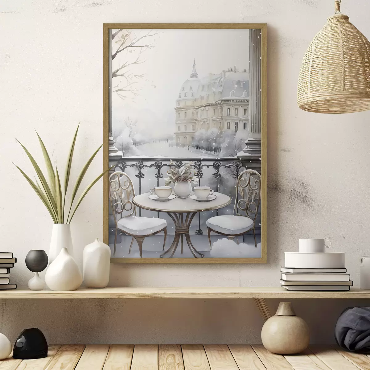 Poster Beau café, tasses de thé, style bohème, aquarelle, esthétique hivernale f42796