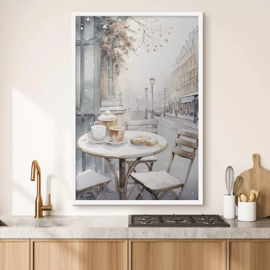 Papier peint Café de rue esthétique, France, boulangerie fraîche, dessin à l'aquarelle f42798