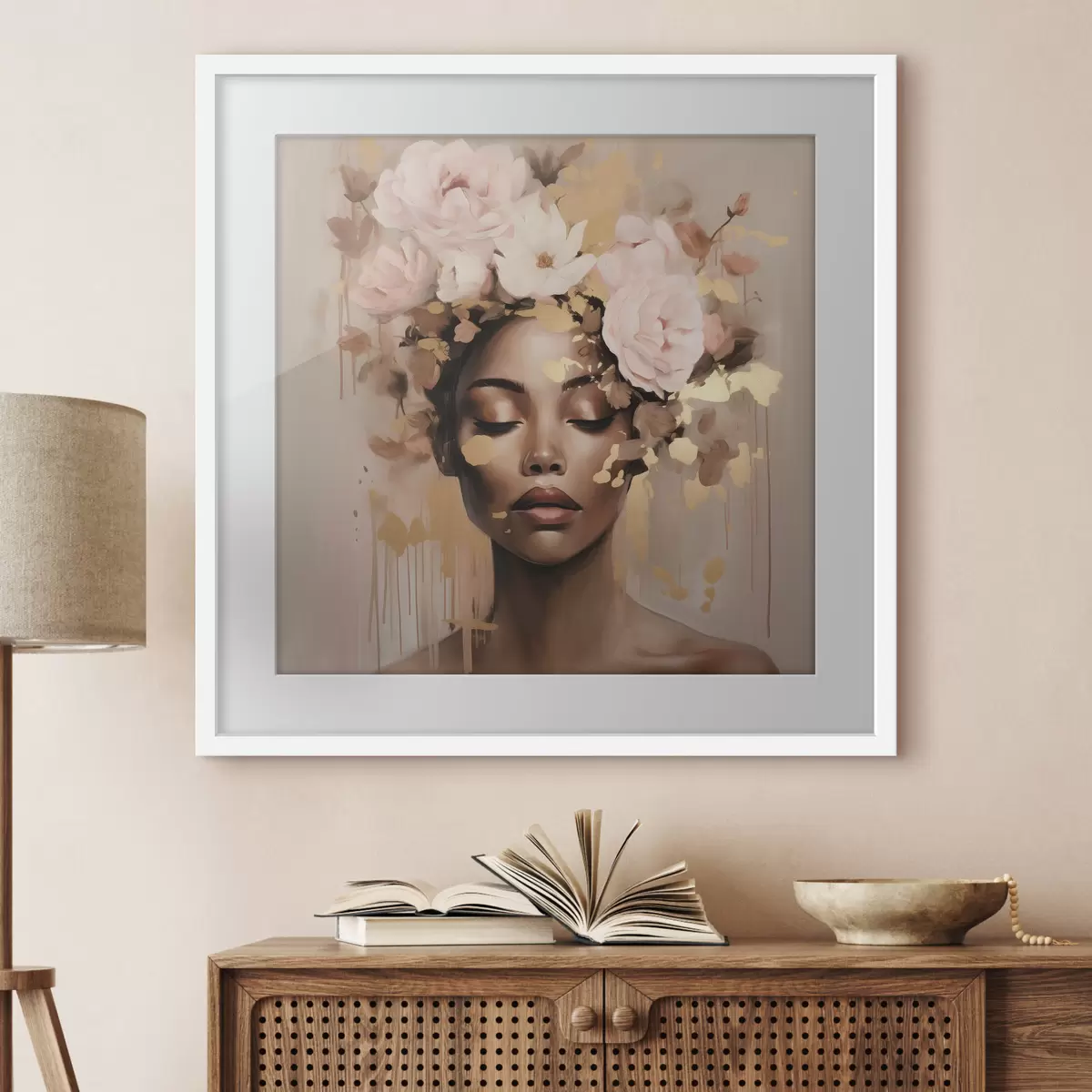 Poster Fille avec couronne de fleurs f42814