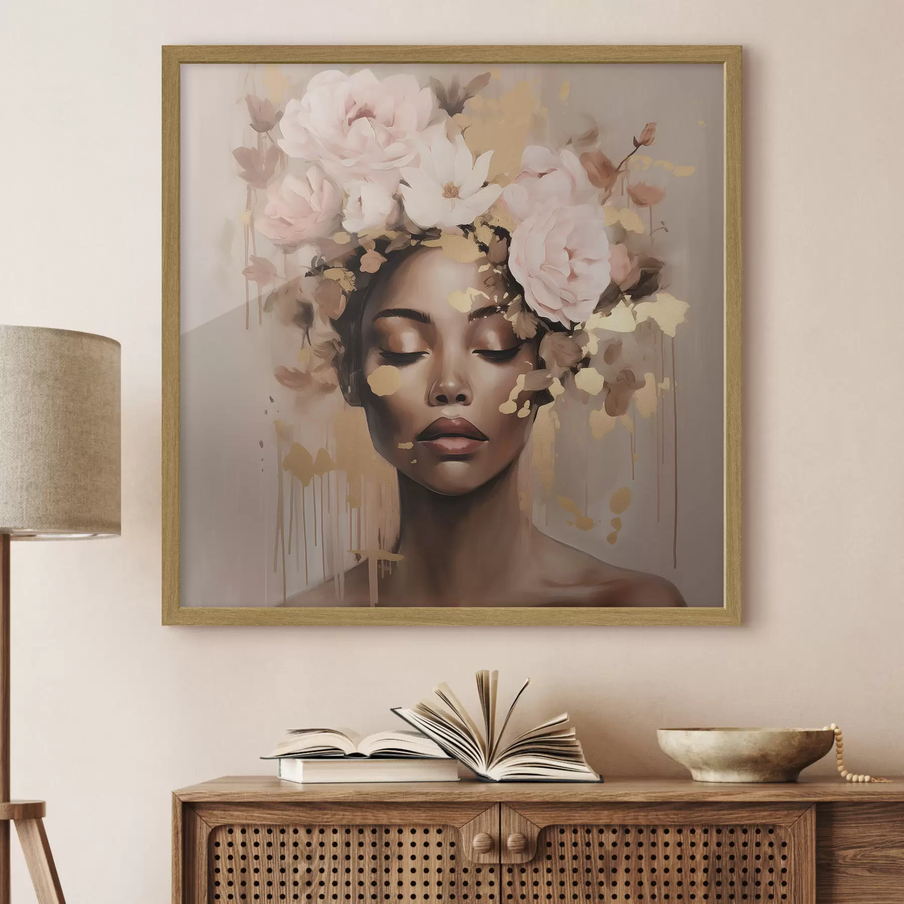 Papier peint Fille avec couronne de fleurs f42814