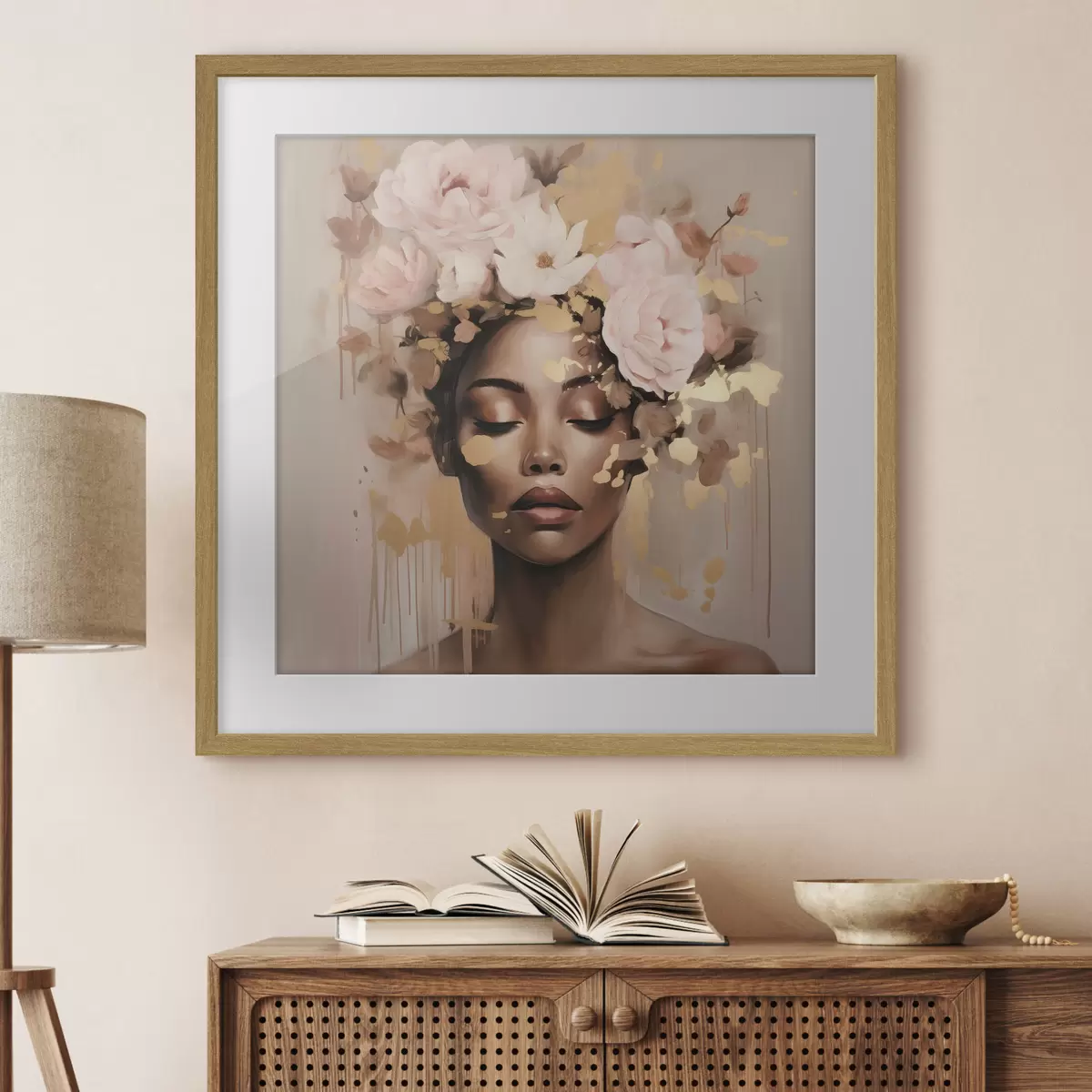 Poster Fille avec couronne de fleurs f42814