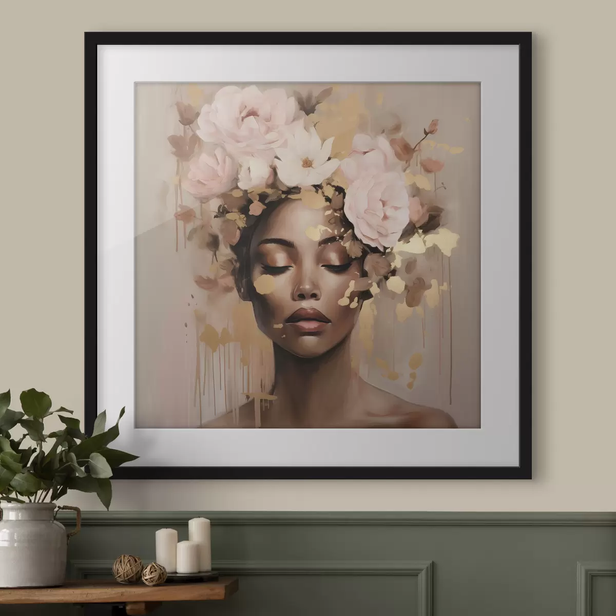 Poster Fille avec couronne de fleurs f42814