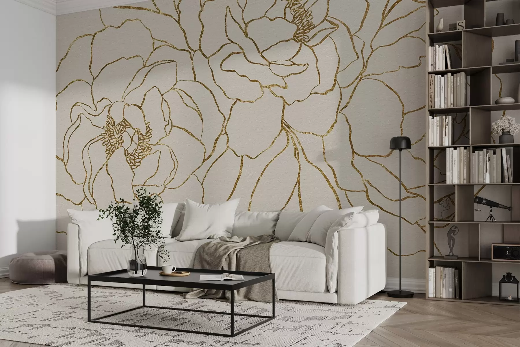 Papier peint Trois roses dessinées au cordeau w08713