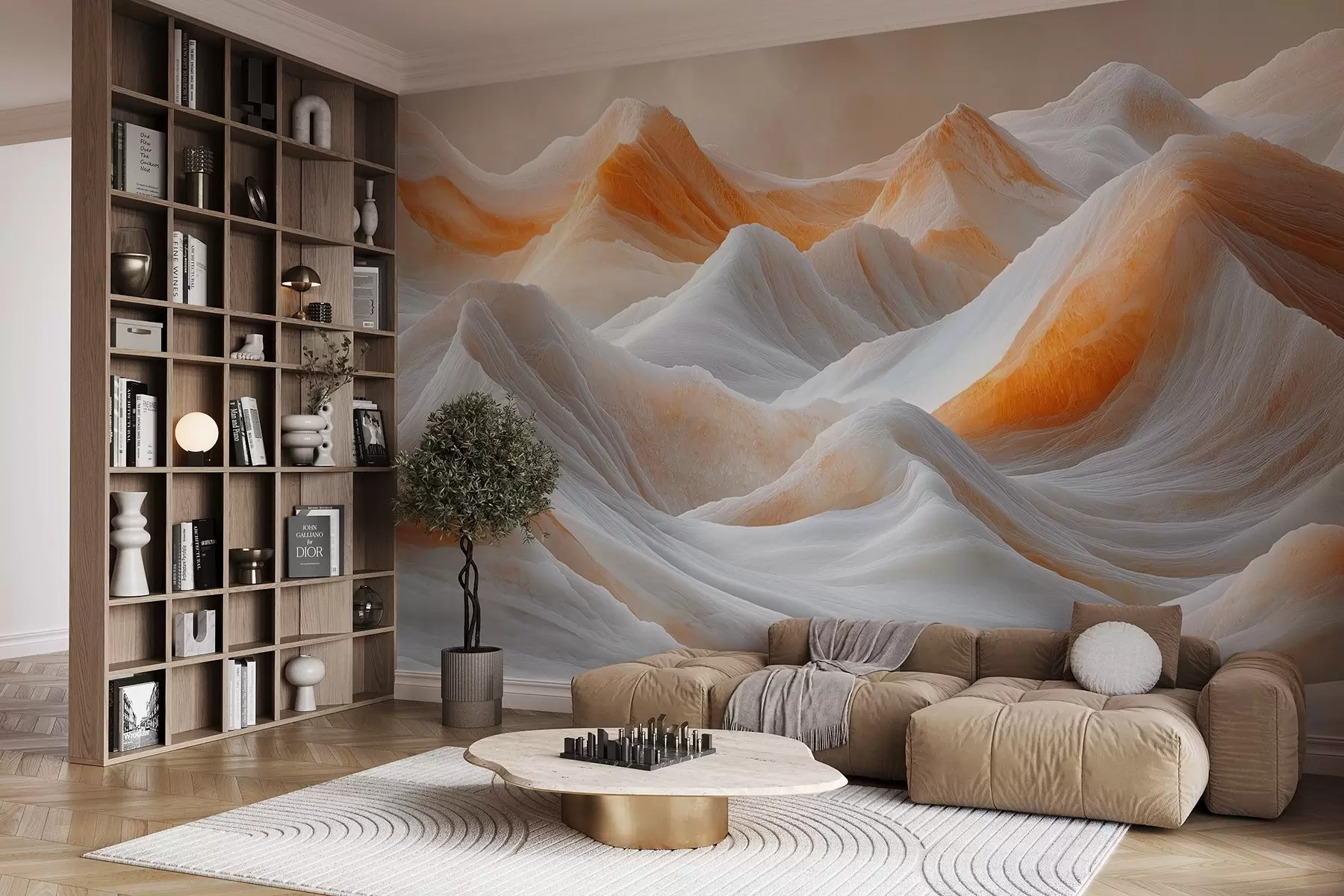 Papier peint Collines de montagne dans les tons gris-orange w08722
