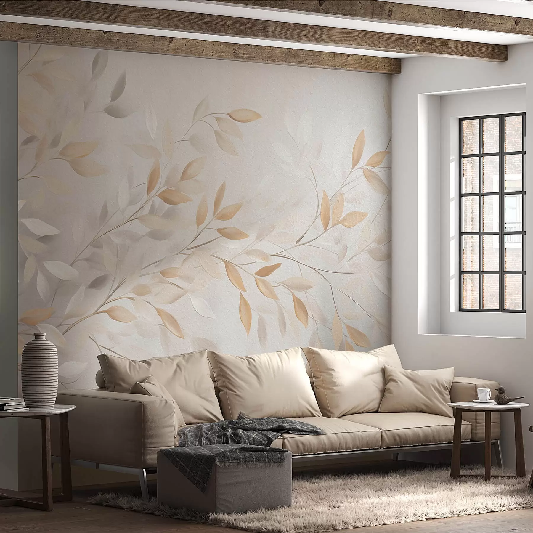 Papier peint Branches en aquarelle sur fond de béton w08730