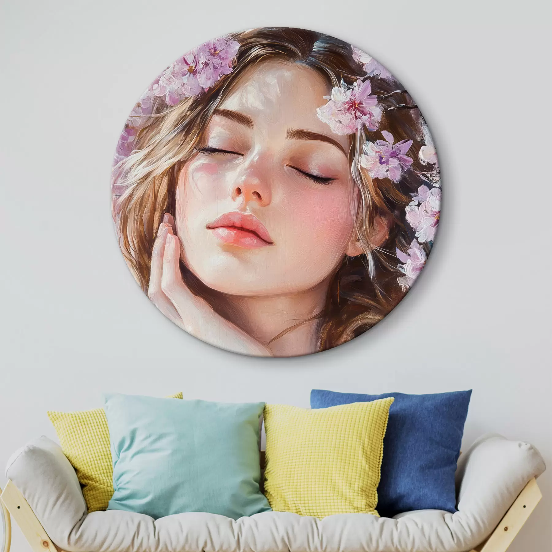 Papier peint Fille près d'une branche fleurie r42857