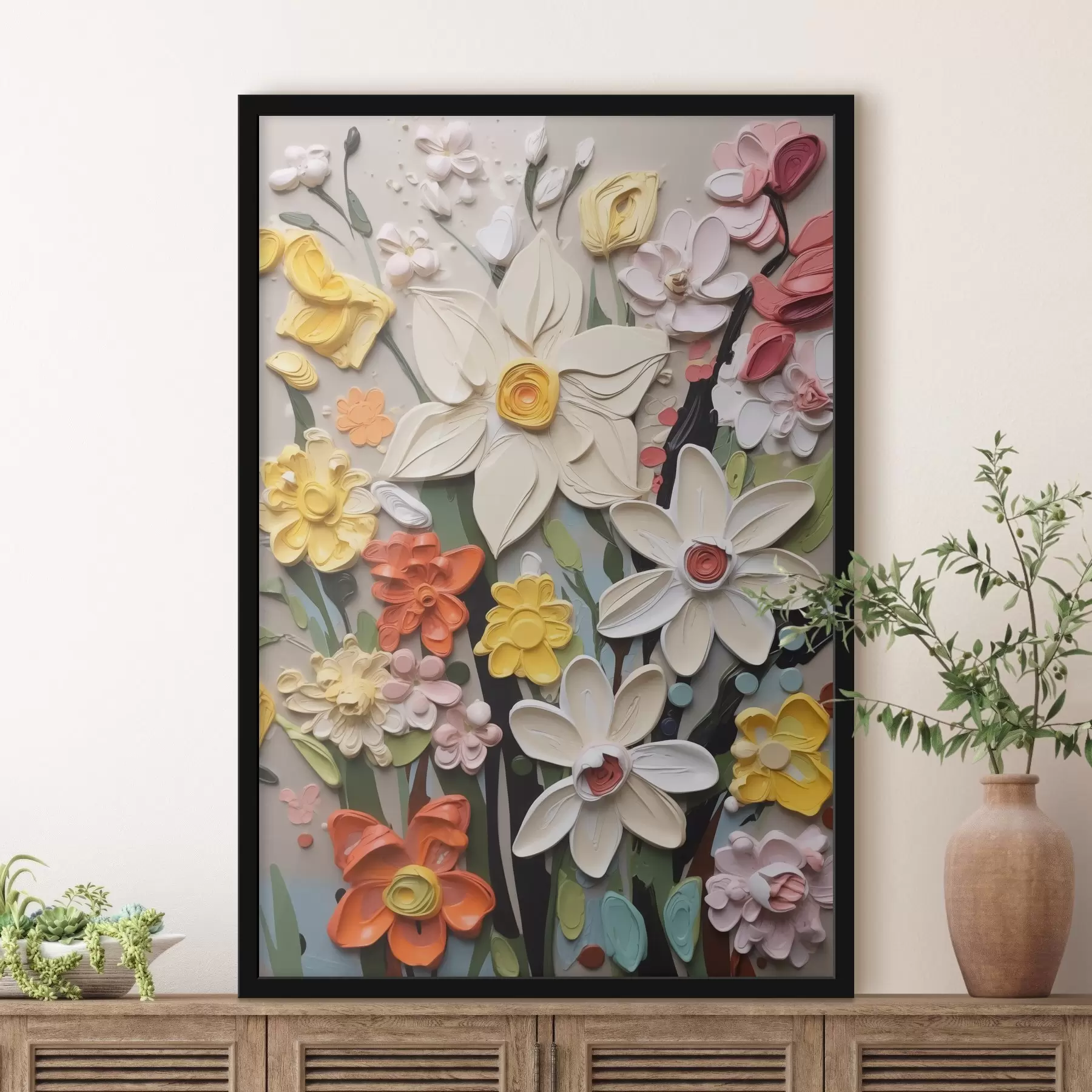 Tableau Fleurs imitant des traits f42845