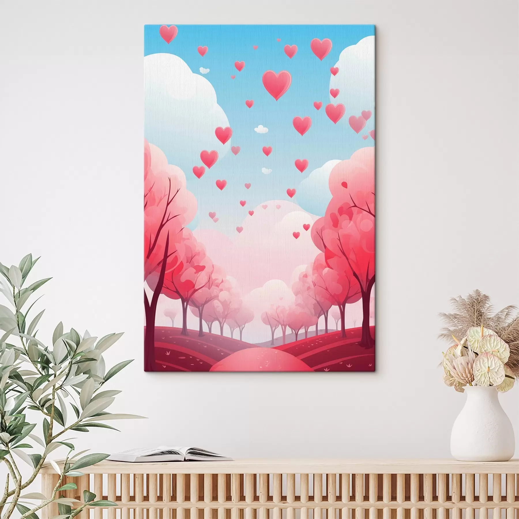 Tableau Allée de l'amour, des arbres roses et des cœurs s42876