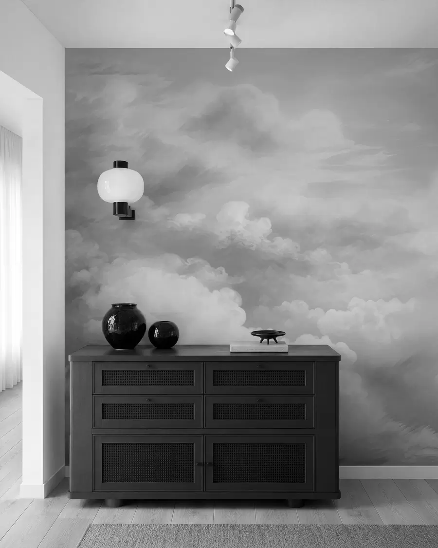 Papier peint nuages lumineux en nuances de gris w03047v1
