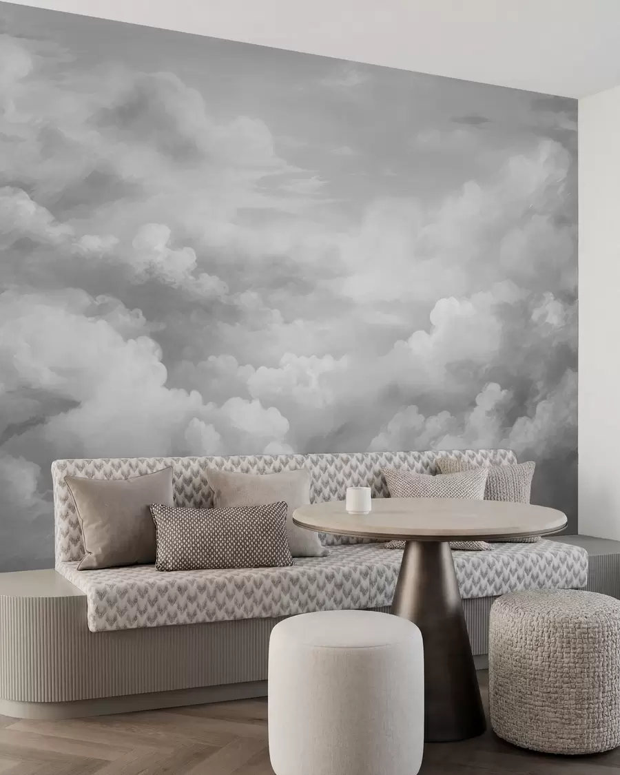 Papier peint nuages lumineux en nuances de gris w03047v1