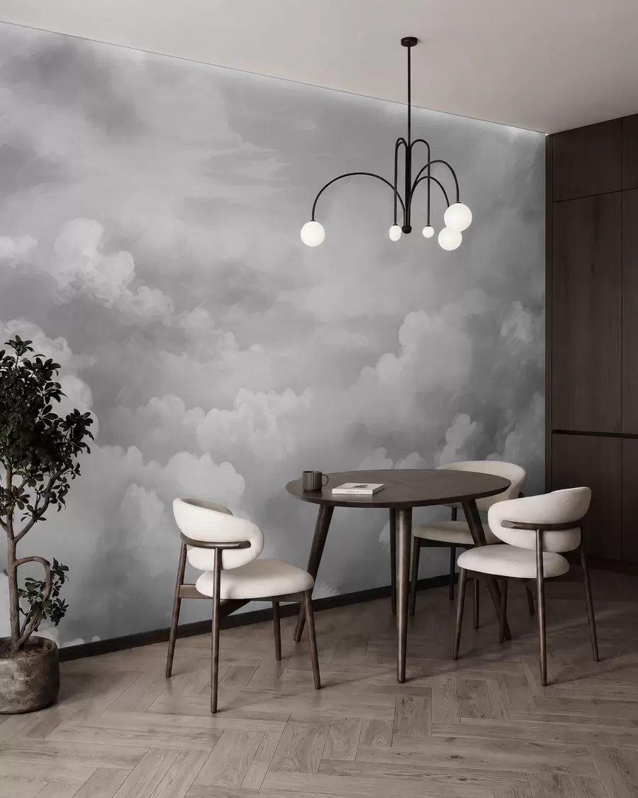 Papier peint nuages lumineux en nuances de gris w03047v1