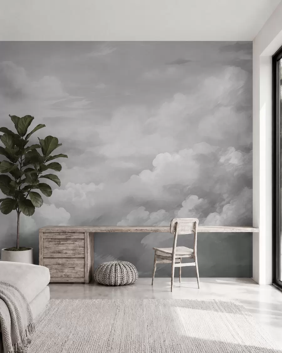 Papier peint nuages lumineux en nuances de gris w03047v1