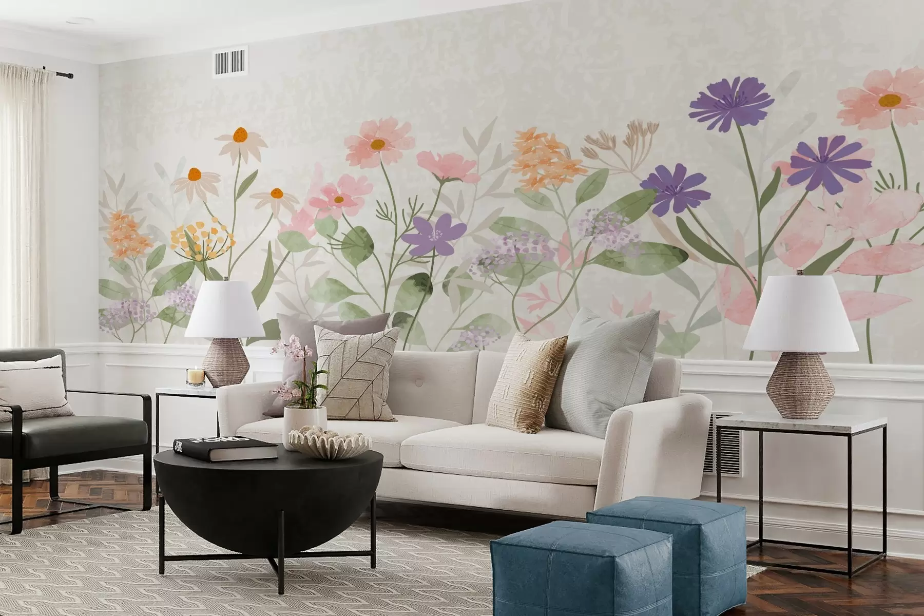 Papier peint Fleurs sauvages sur fond clair w03096