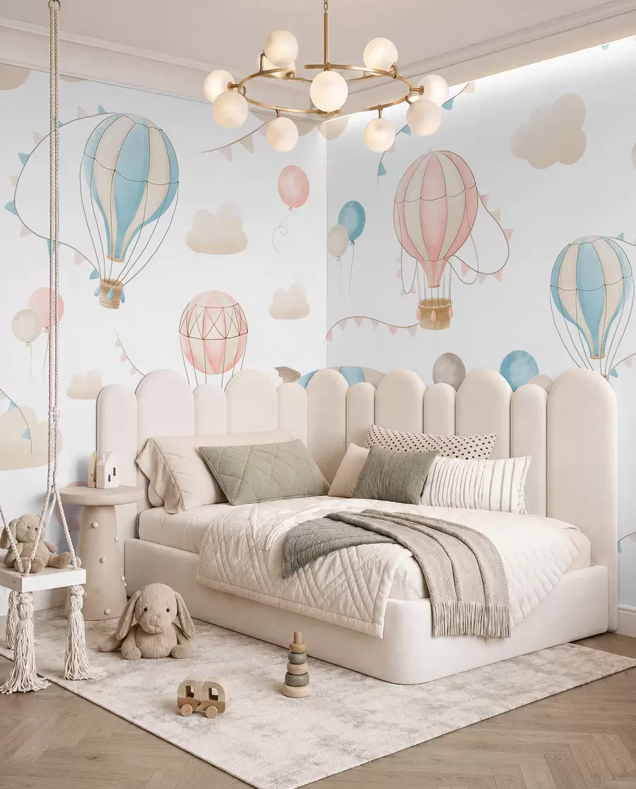 Papier peint Dessin aquarelle pour enfants avec ballons w08765