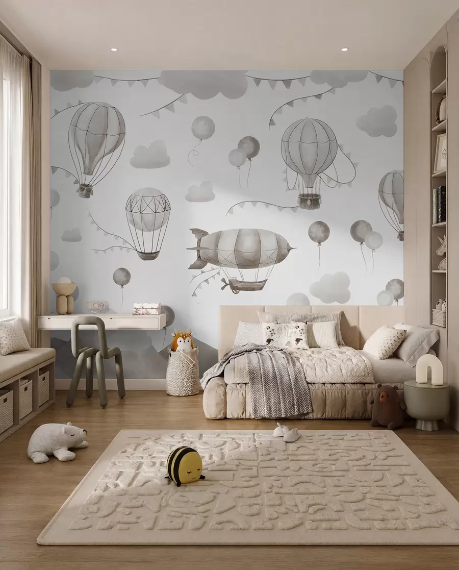 Papier peint Dessin aquarelle pour enfants avec ballons w08765v1