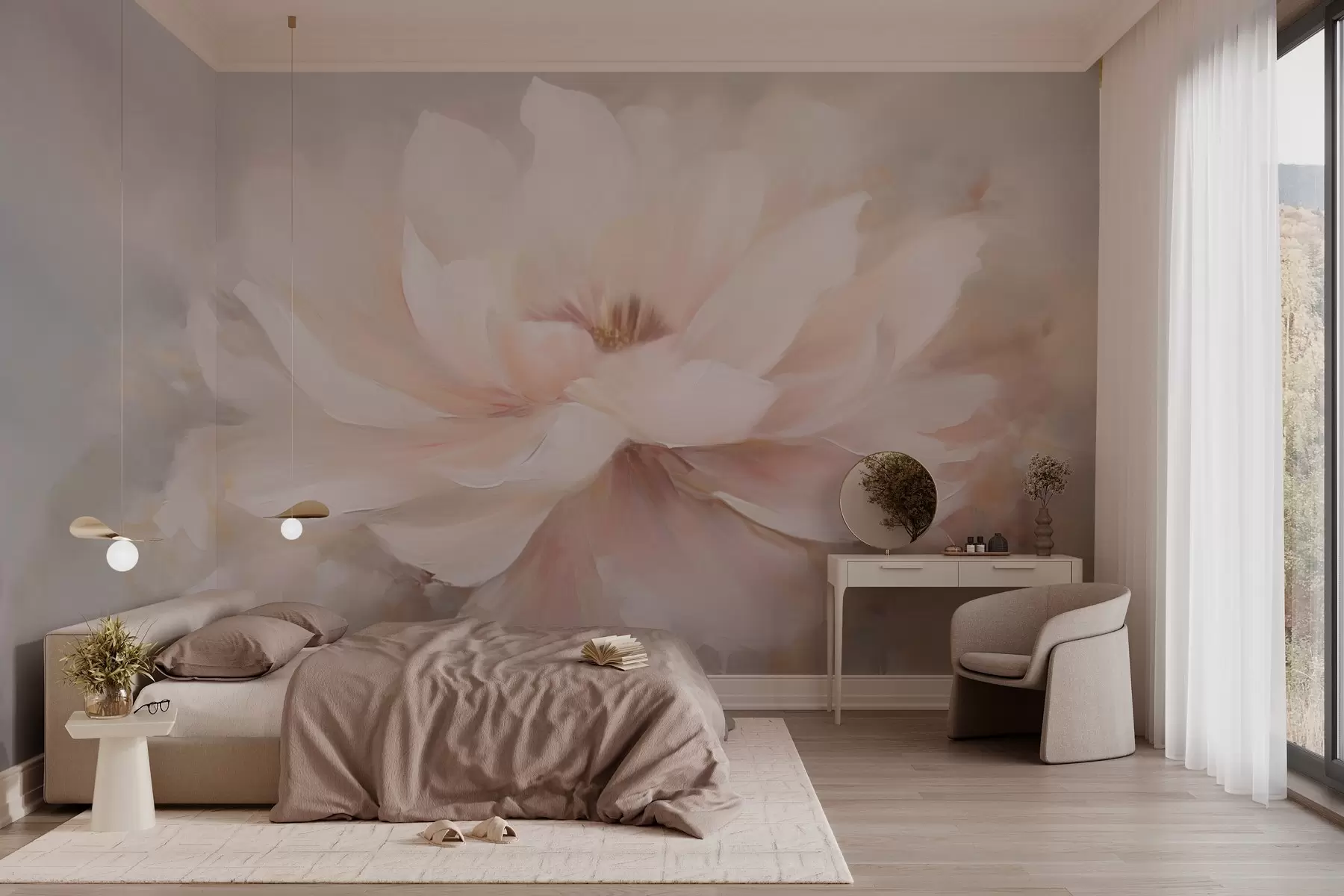 Papier peint Fleur délicate sur un mur grunge w03130