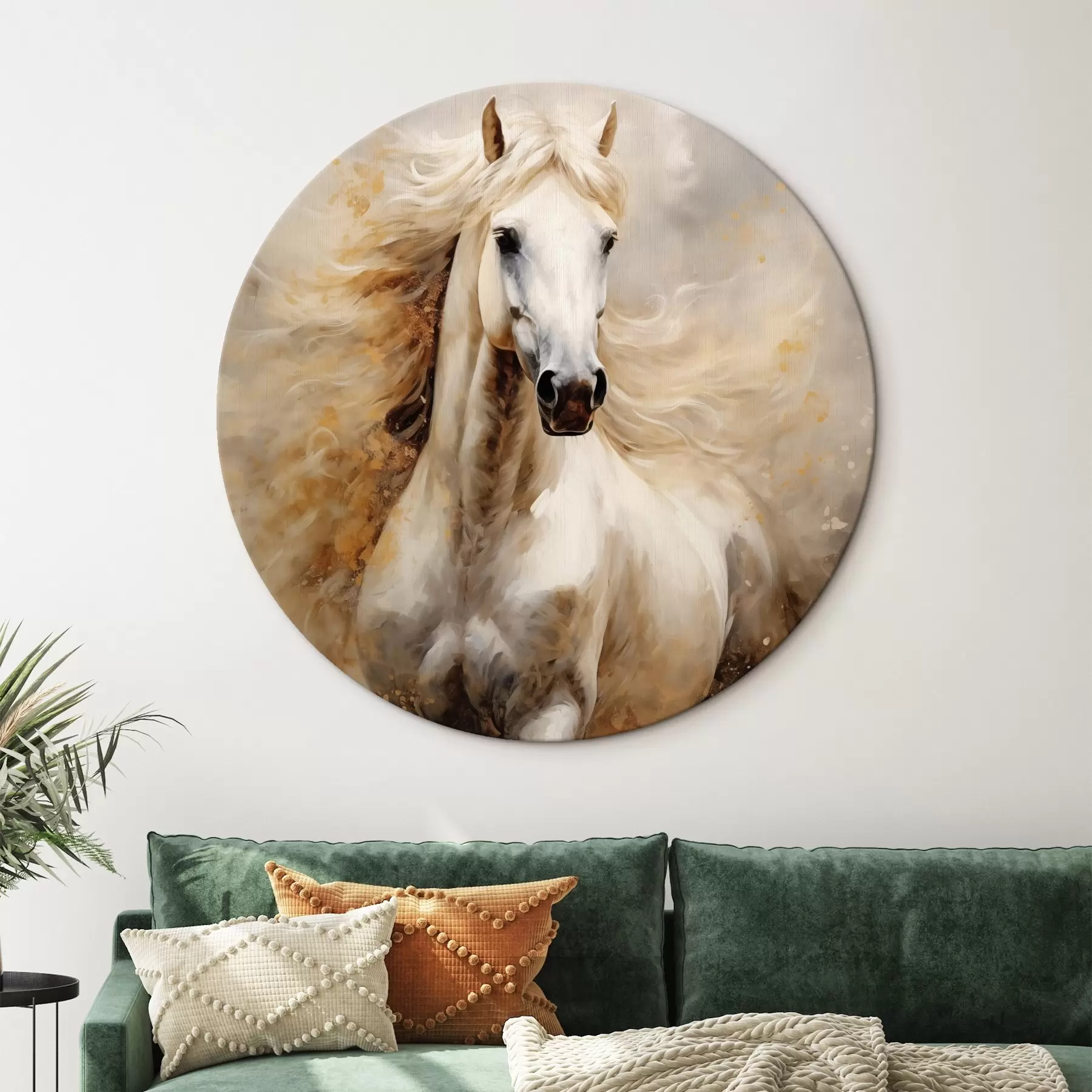 Tableau Portrait pittoresque d'un cheval blanc en mouvement r42932