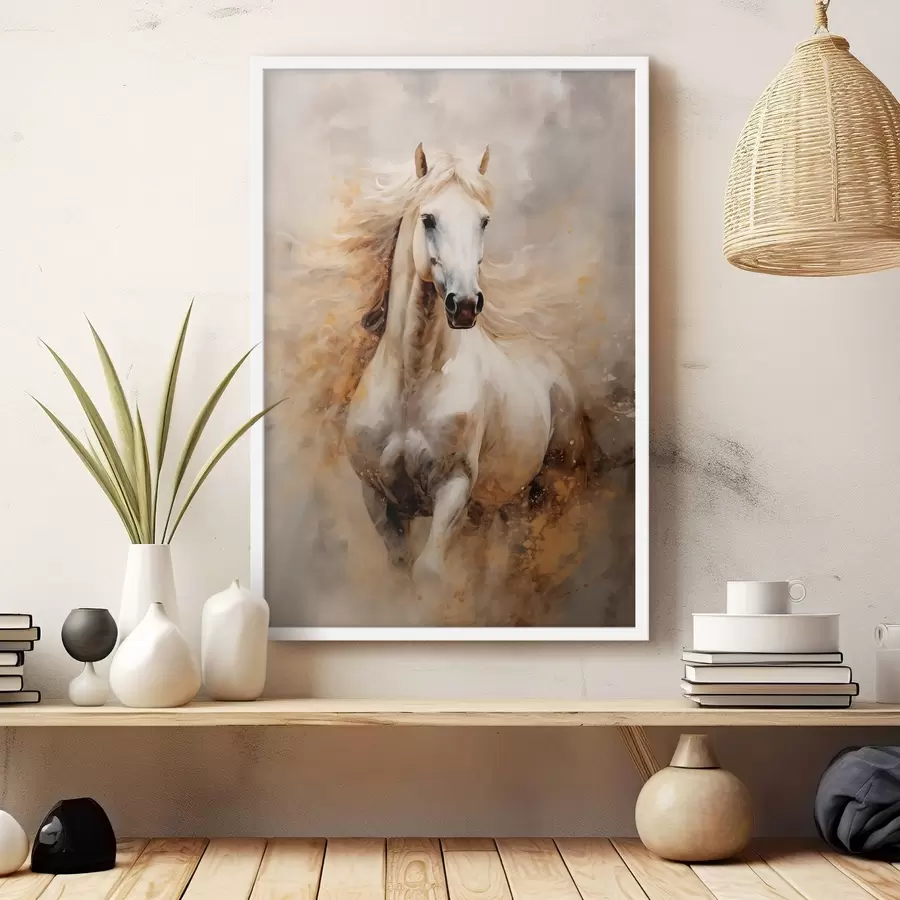 Papier peint Portrait pittoresque d'un cheval blanc en mouvement f42932