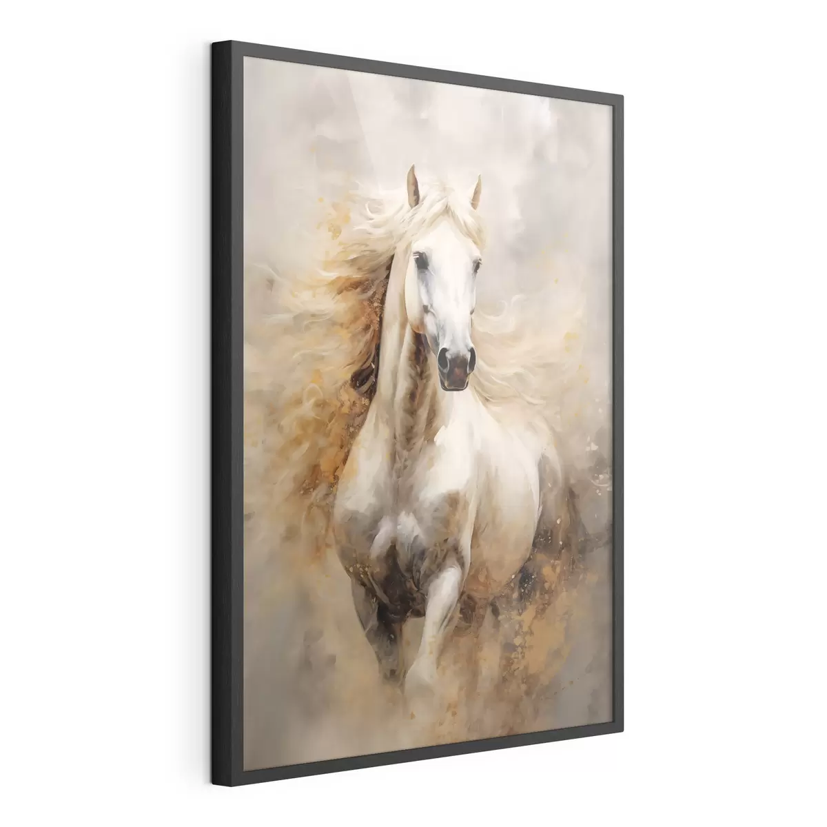 Poster Portrait pittoresque d'un cheval blanc en mouvement f42932