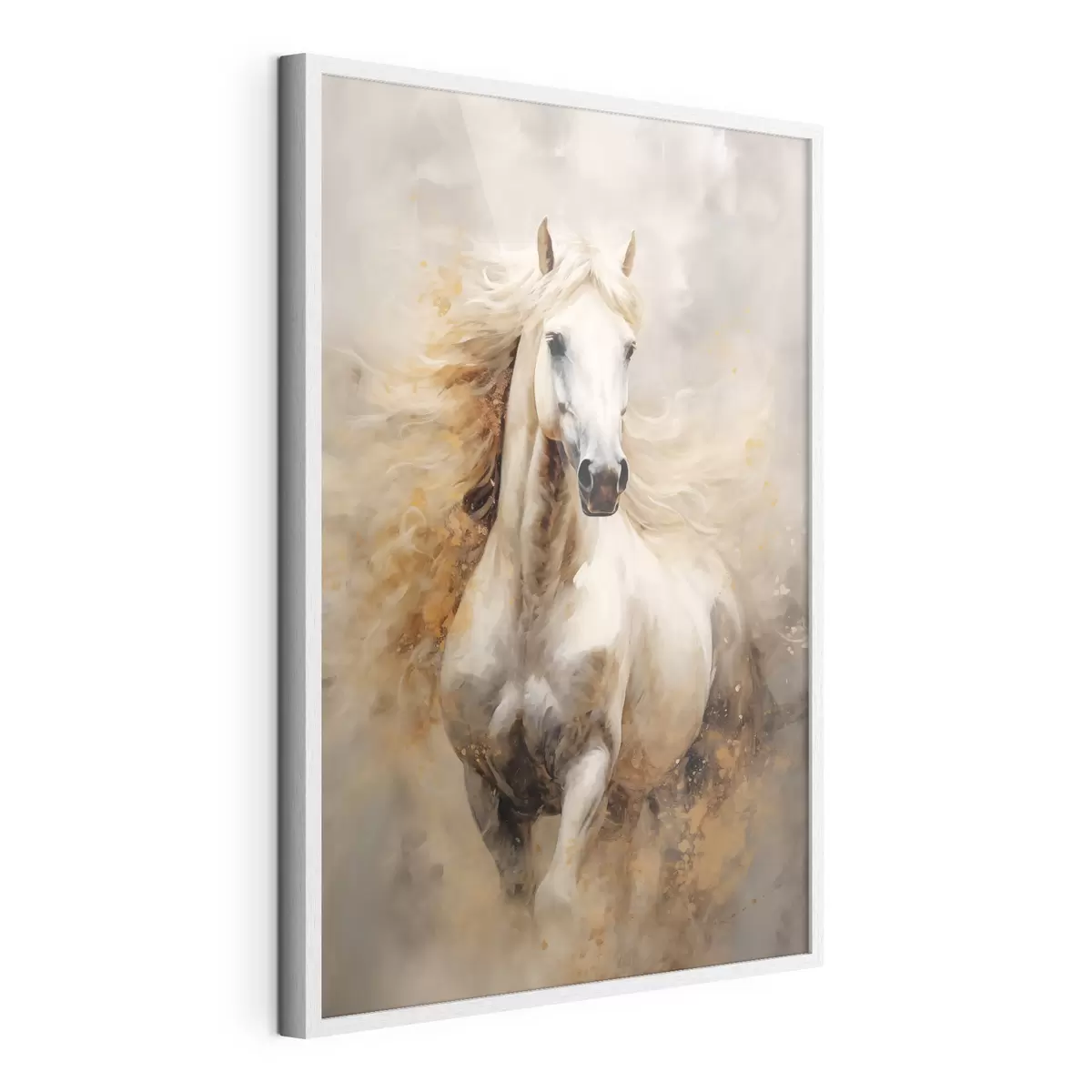 Poster Portrait pittoresque d'un cheval blanc en mouvement f42932