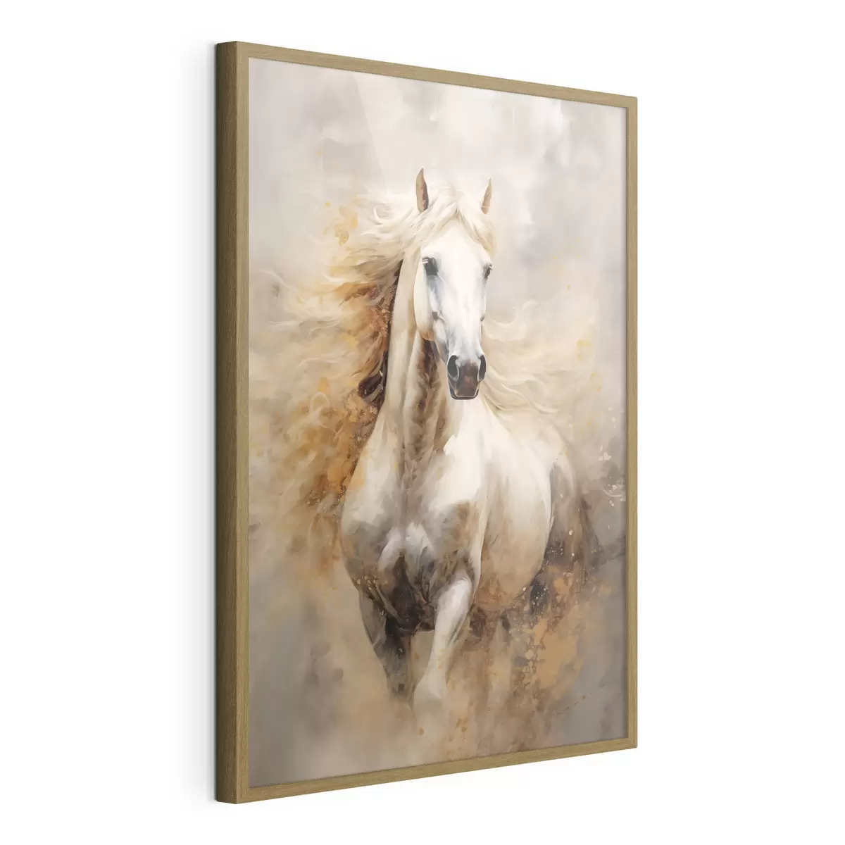 Poster Portrait pittoresque d'un cheval blanc en mouvement f42932