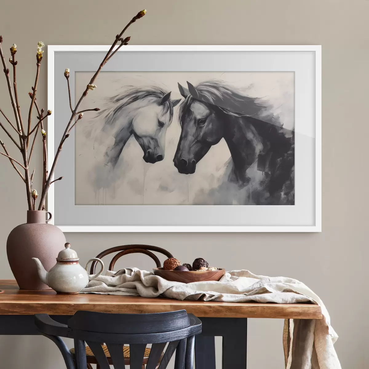 Poster Chevaux noirs et blancs f42955