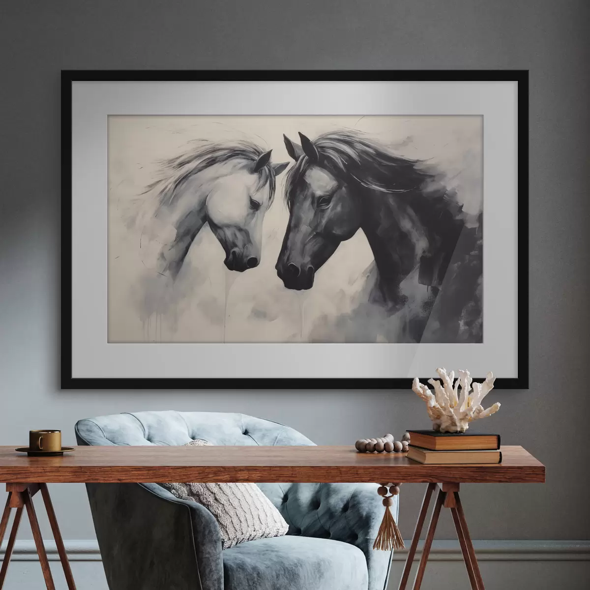 Poster Chevaux noirs et blancs f42955