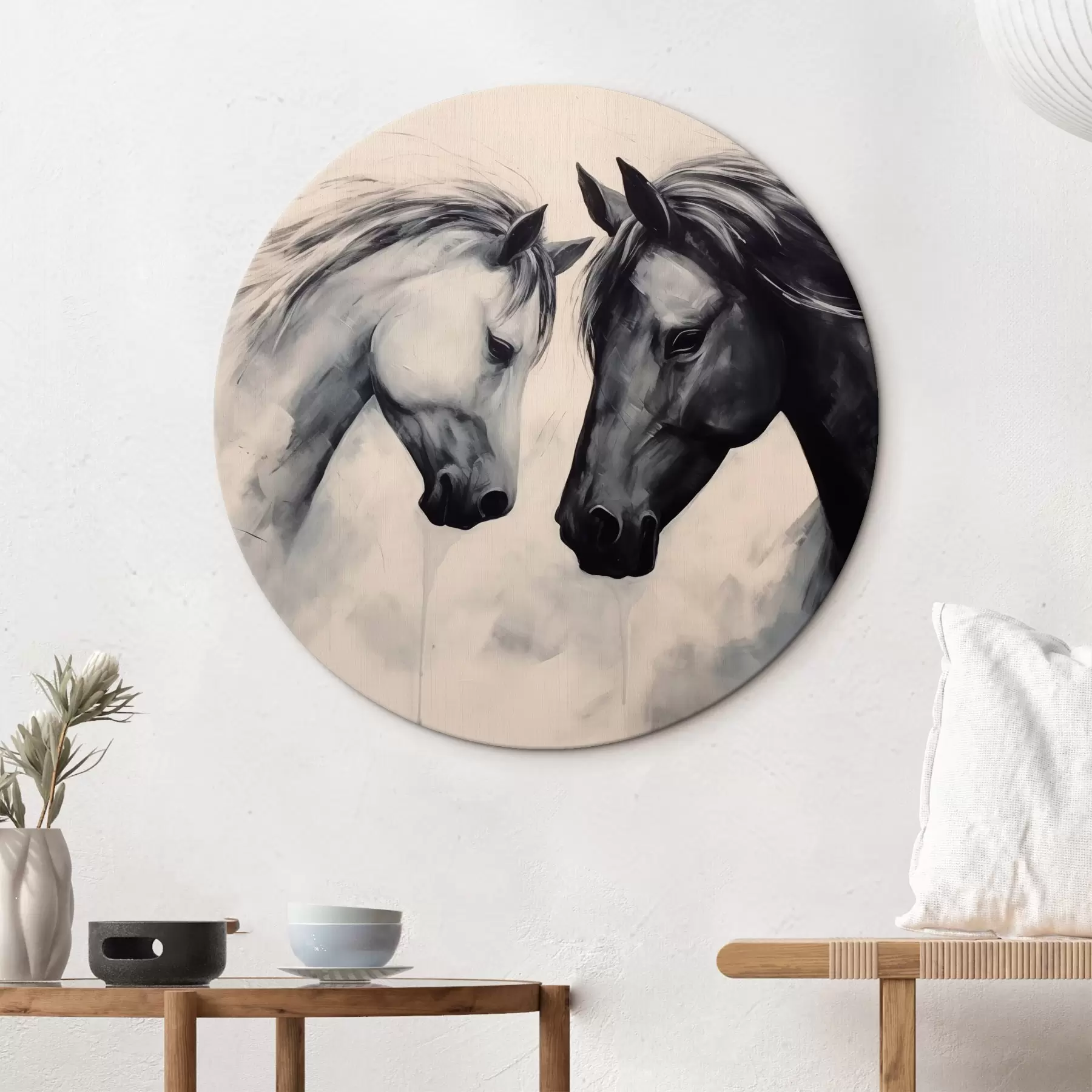 Tableau Chevaux noirs et blancs r42955